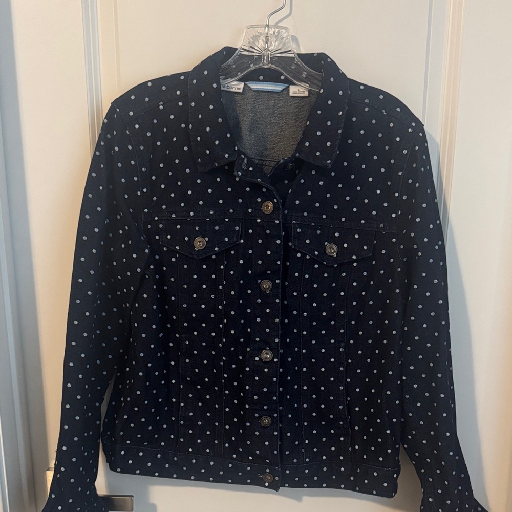 Liz Claiborne Navy Polka Dot Jean Jacket